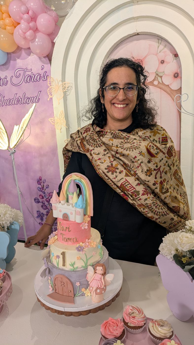 Bulbul with one of her celebration cakes