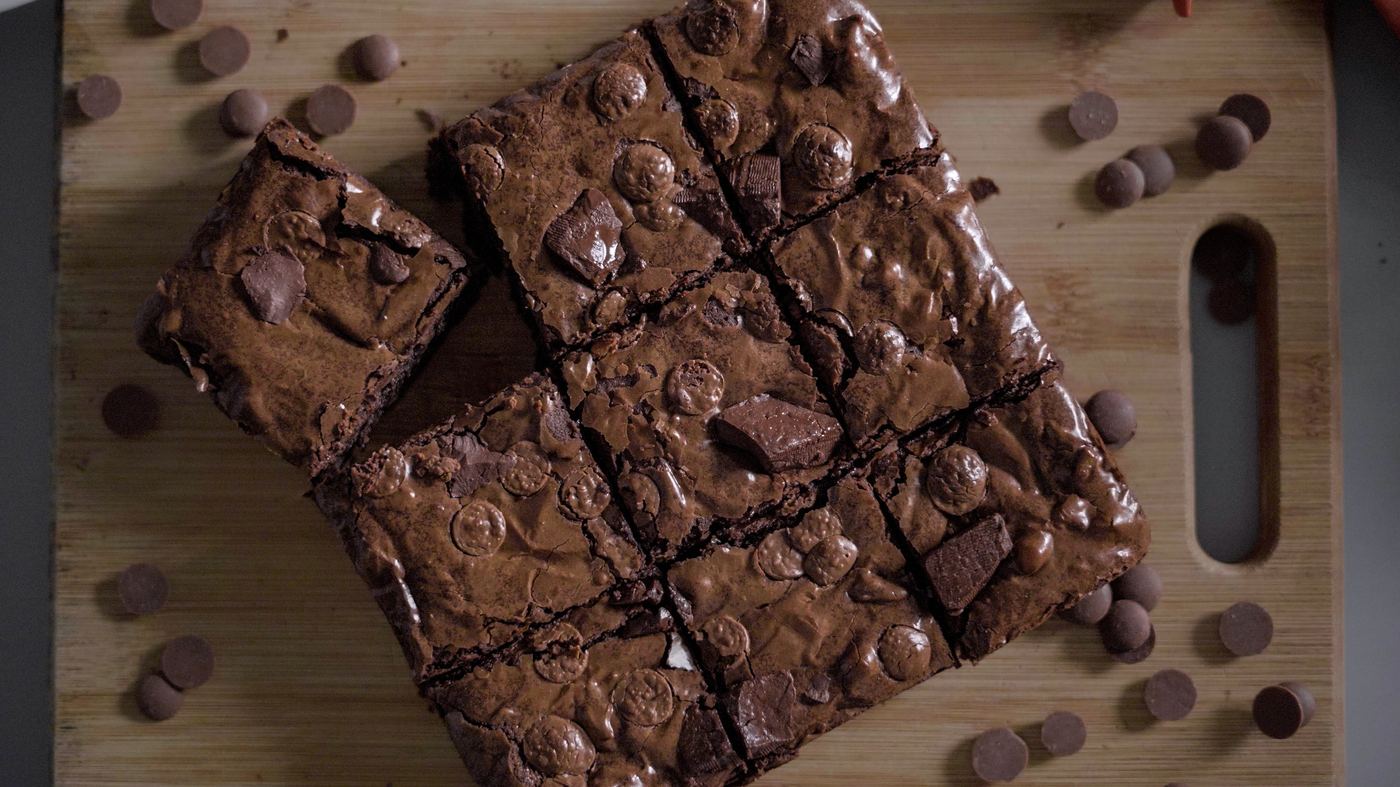 Sliced fudgy brownies