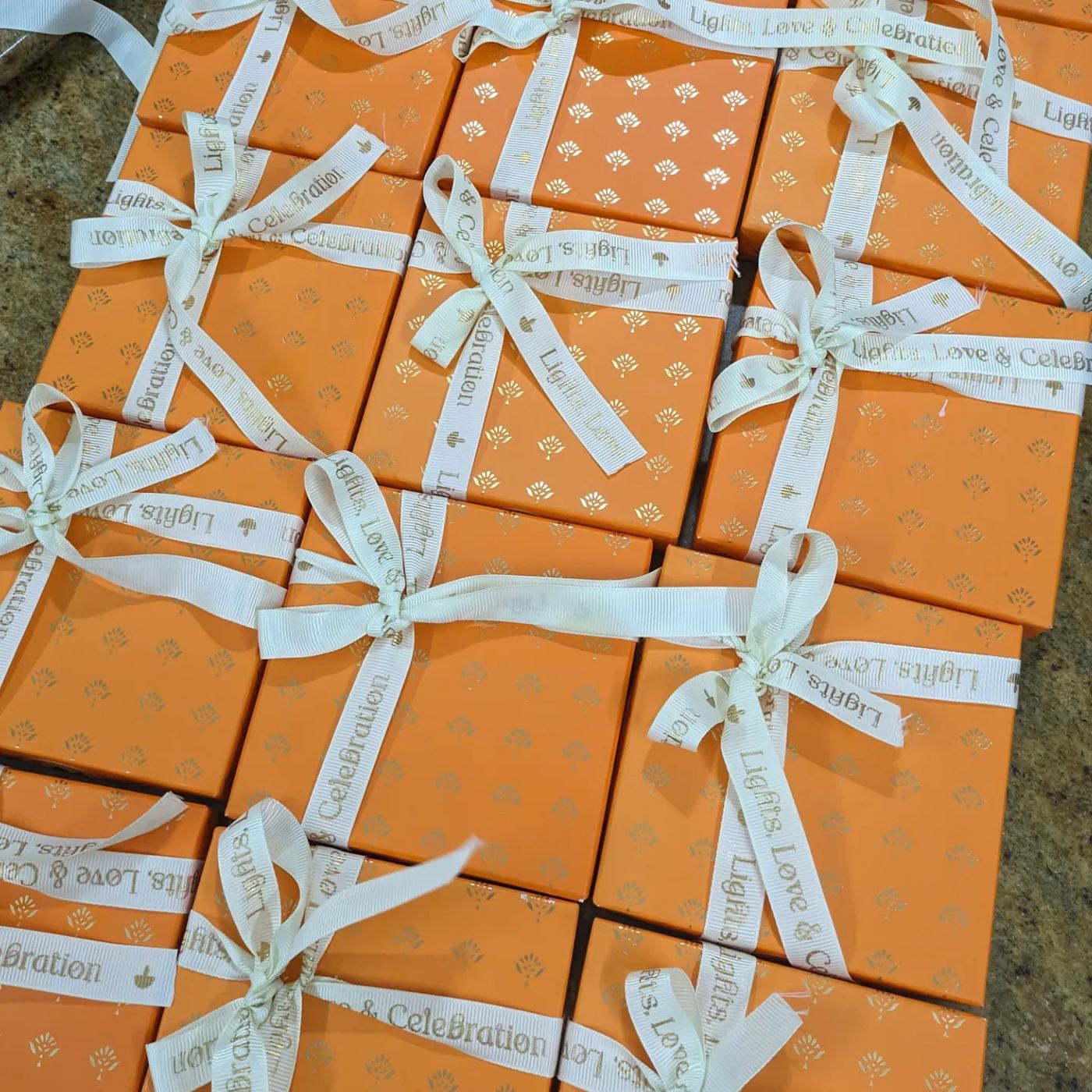 Ribbon tied gift boxes